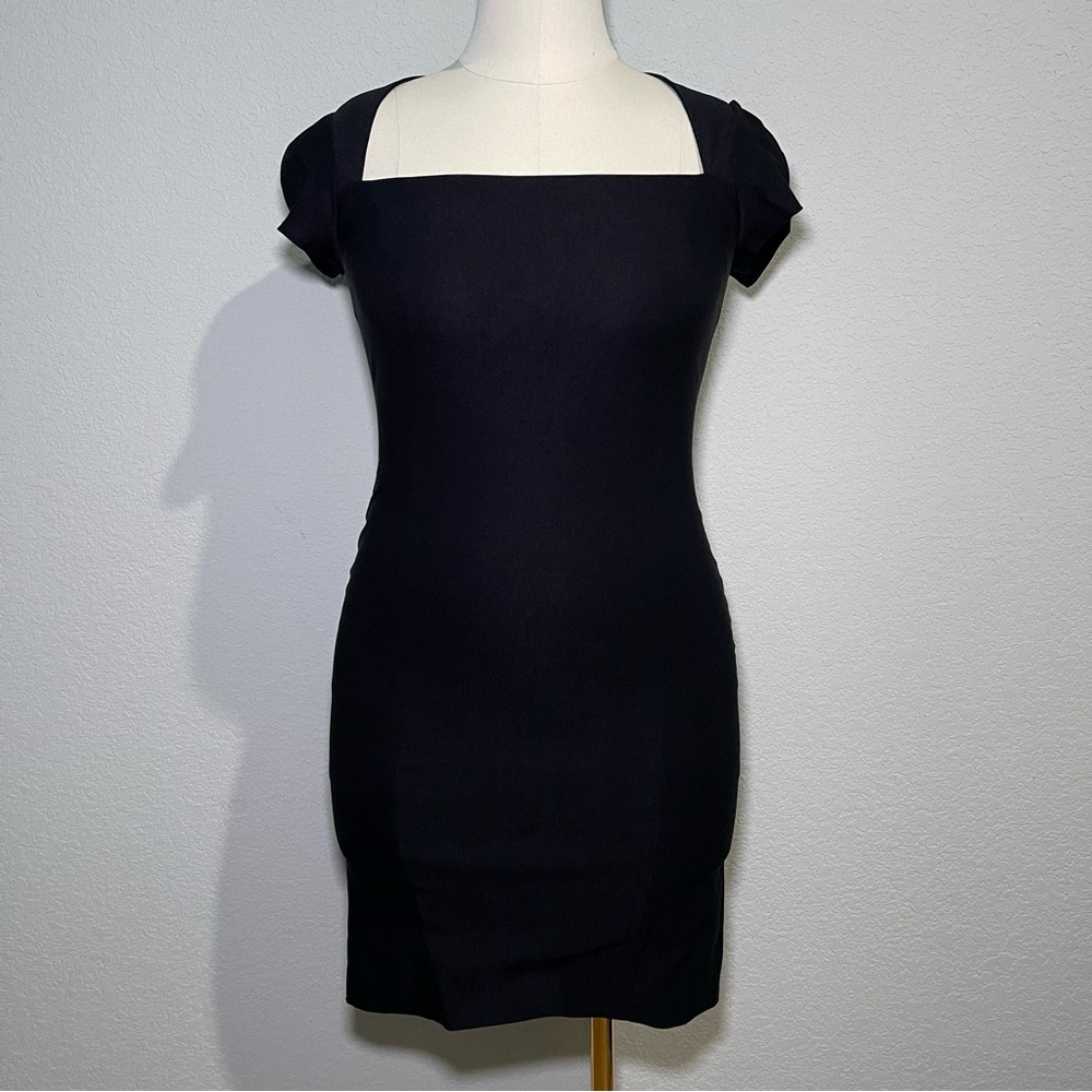 Bodycon black dress with puff sleeves, size M